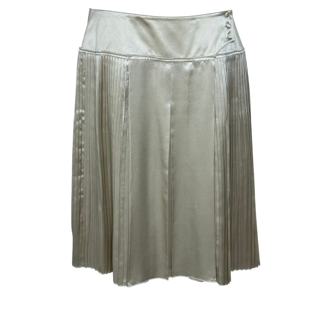 Etcetera Silk Satin Pleated Midi Skirt Side Button Wedding Guest Size 4